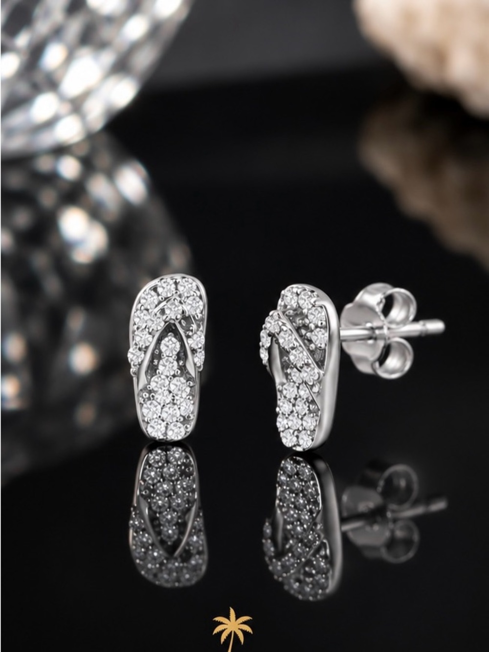 Petite 925 Sterling Silver AAA CZ Flip Flop Stud Earrings
